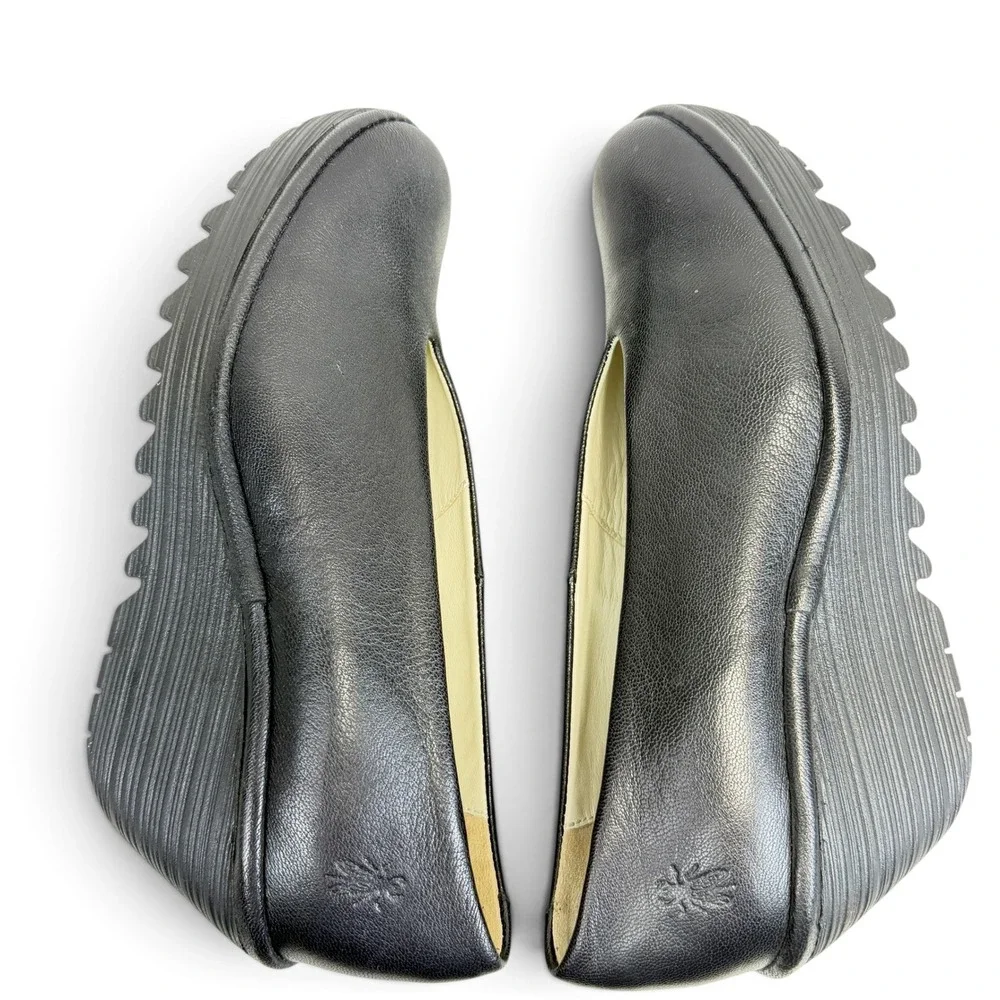Fly London Yaz Black Leather Wedge Pumps Platform Shoes 500025149 EU 40 New